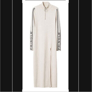 PRINGLE of Scotland x H&M sweater dress ribbed cream spellout slit sz sm